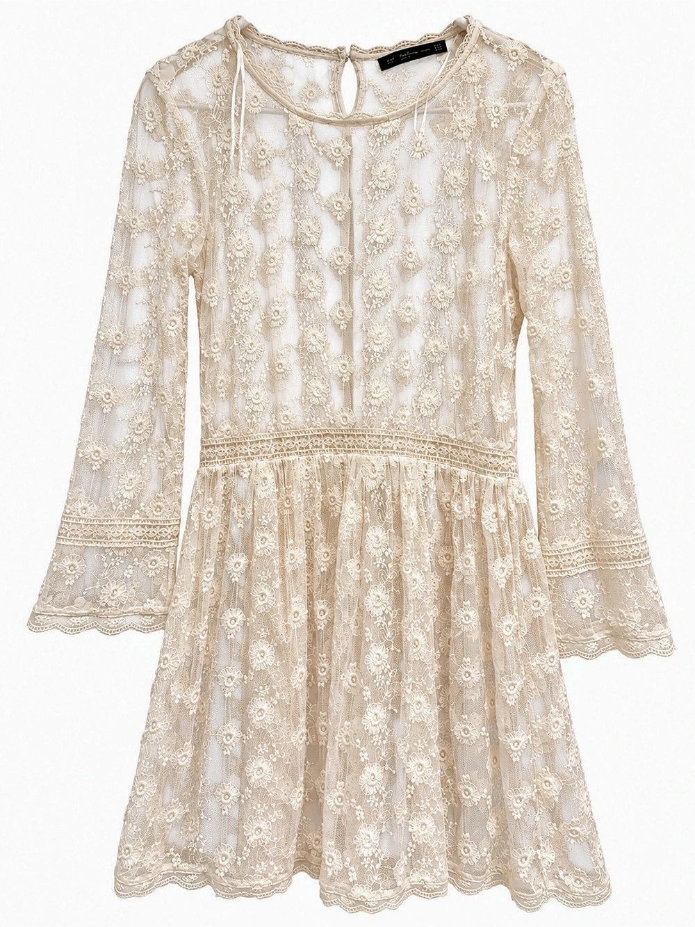 Zara Floral Lace Mini Dress in Cream Like New